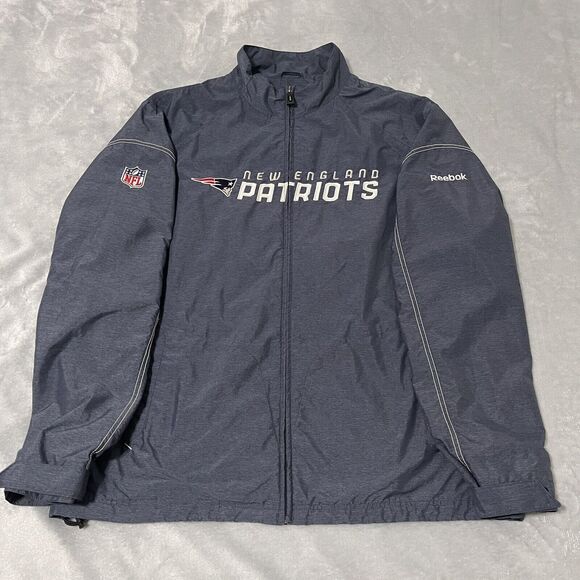 New England Patriots Jacket Men Large Gray Reebok NFL OnField Zip Windbreaker - Picture 1 of 13